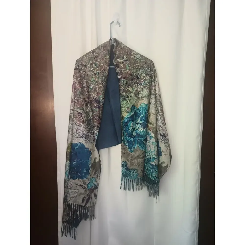 Womens Artsy Bird Scarf Shawl Viscose Cashmere Colorful Whimsical Boho Cozy
